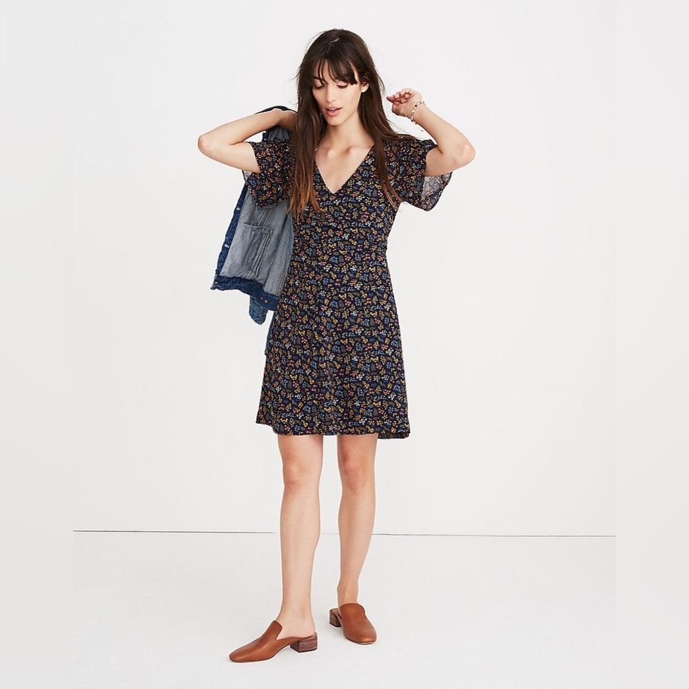 Madewell Floral Print Mini Dress - Navy and Brown